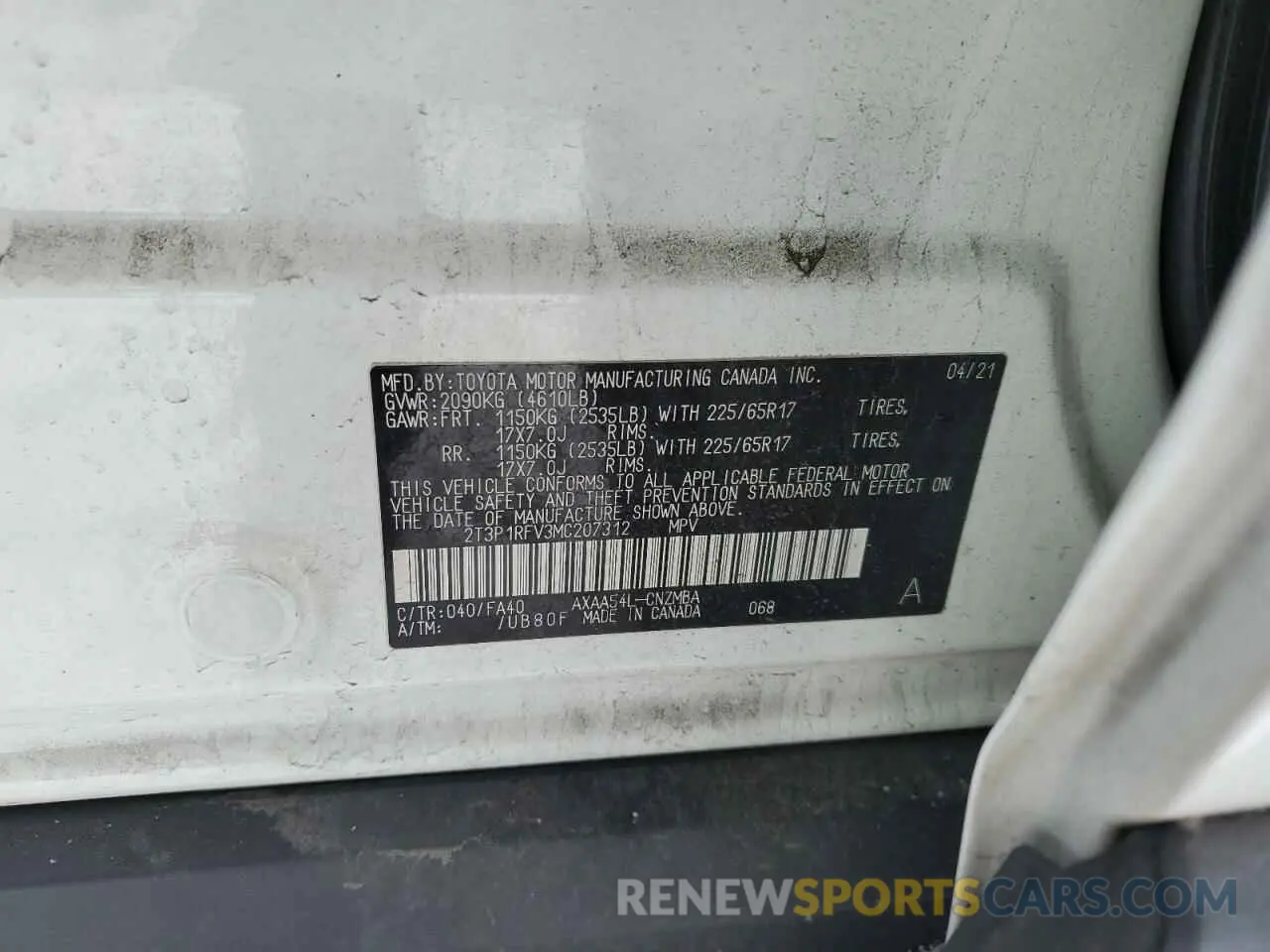 14 Photograph of a damaged car 2T3P1RFV3MC207312 TOYOTA RAV4 2021