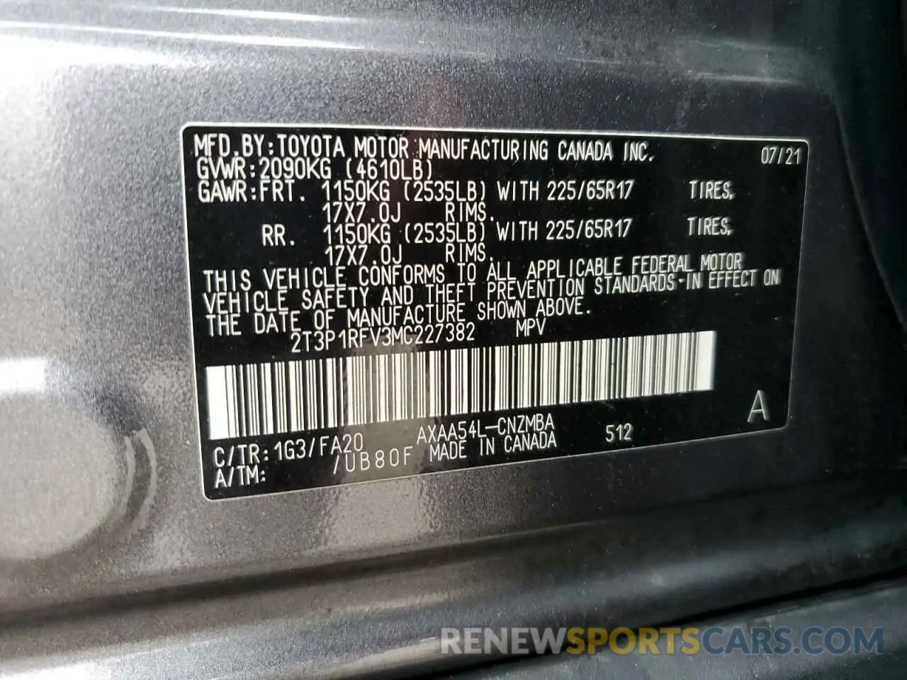 13 Photograph of a damaged car 2T3P1RFV3MC227382 TOYOTA RAV4 2021