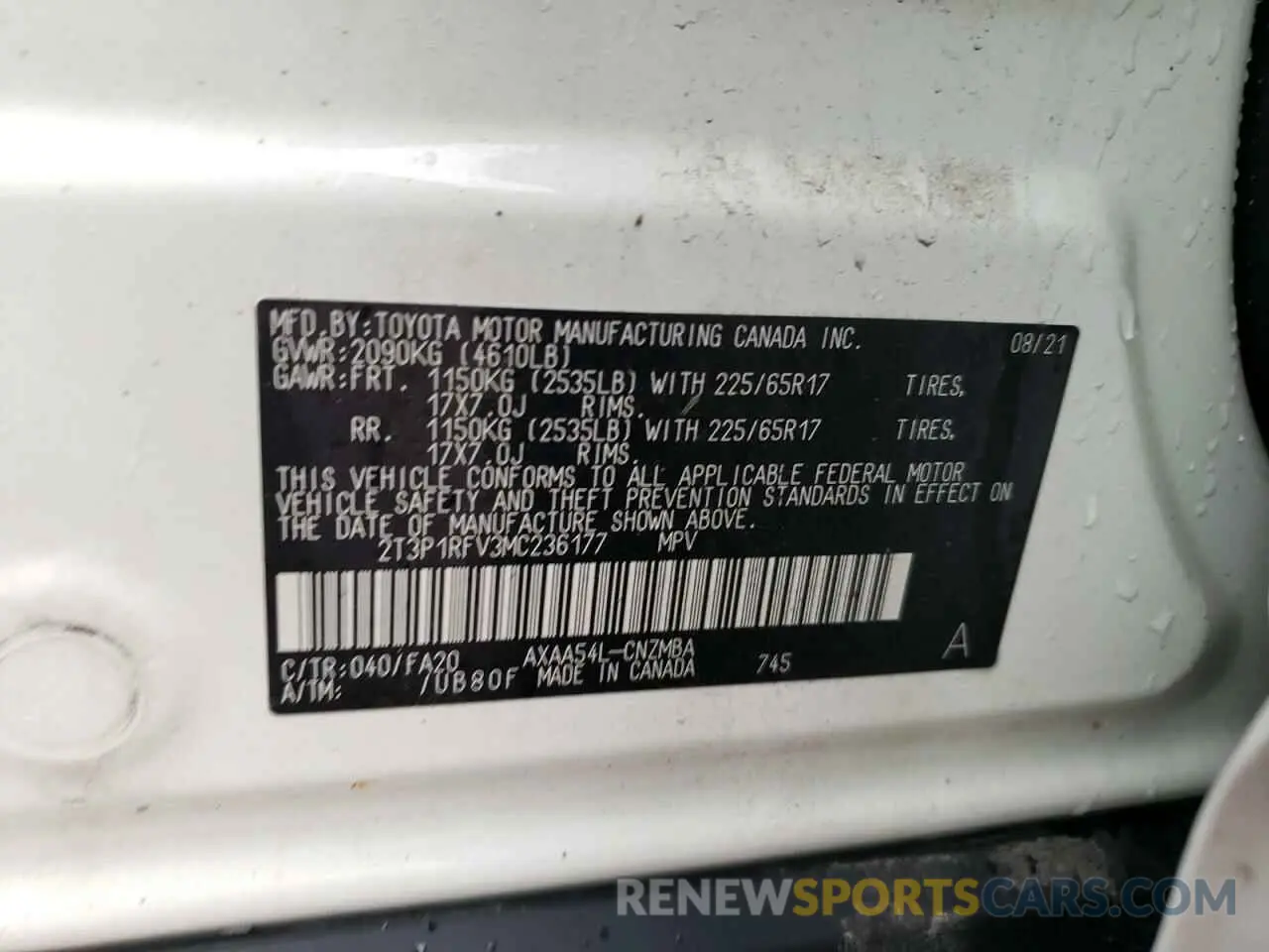 13 Photograph of a damaged car 2T3P1RFV3MC236177 TOYOTA RAV4 2021