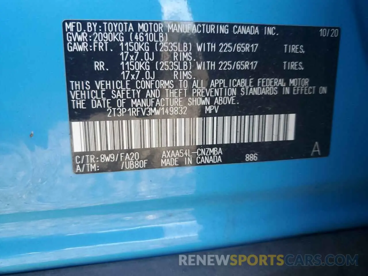 12 Photograph of a damaged car 2T3P1RFV3MW149832 TOYOTA RAV4 2021