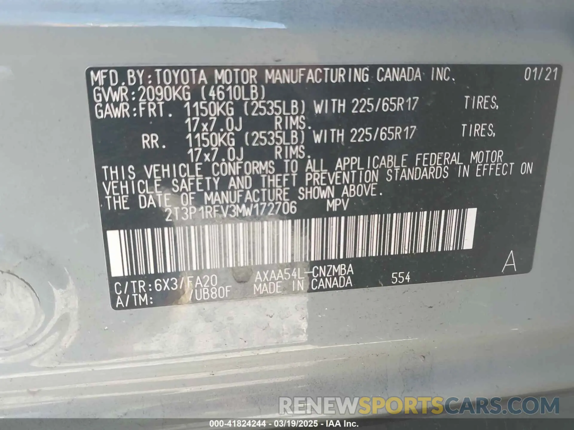 9 Photograph of a damaged car 2T3P1RFV3MW172706 TOYOTA RAV4 2021