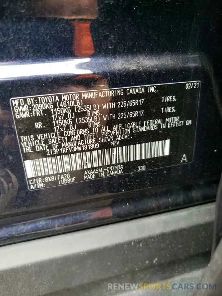 13 Photograph of a damaged car 2T3P1RFV3MW181809 TOYOTA RAV4 2021