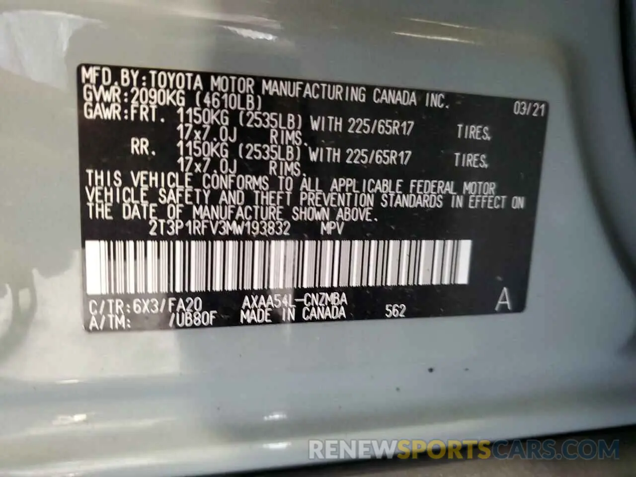 14 Photograph of a damaged car 2T3P1RFV3MW193832 TOYOTA RAV4 2021
