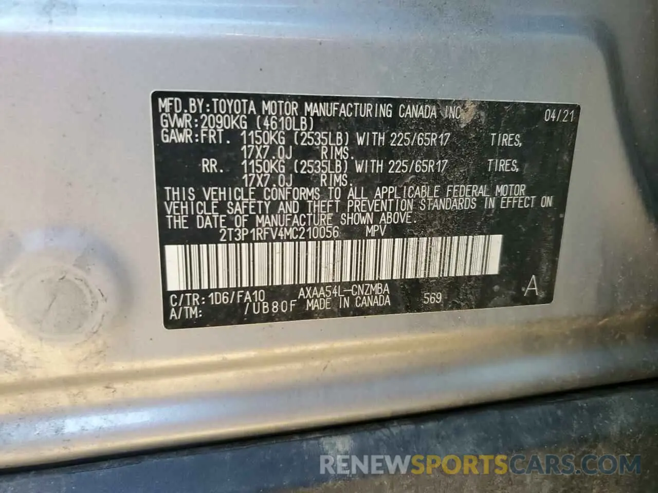 13 Photograph of a damaged car 2T3P1RFV4MC210056 TOYOTA RAV4 2021