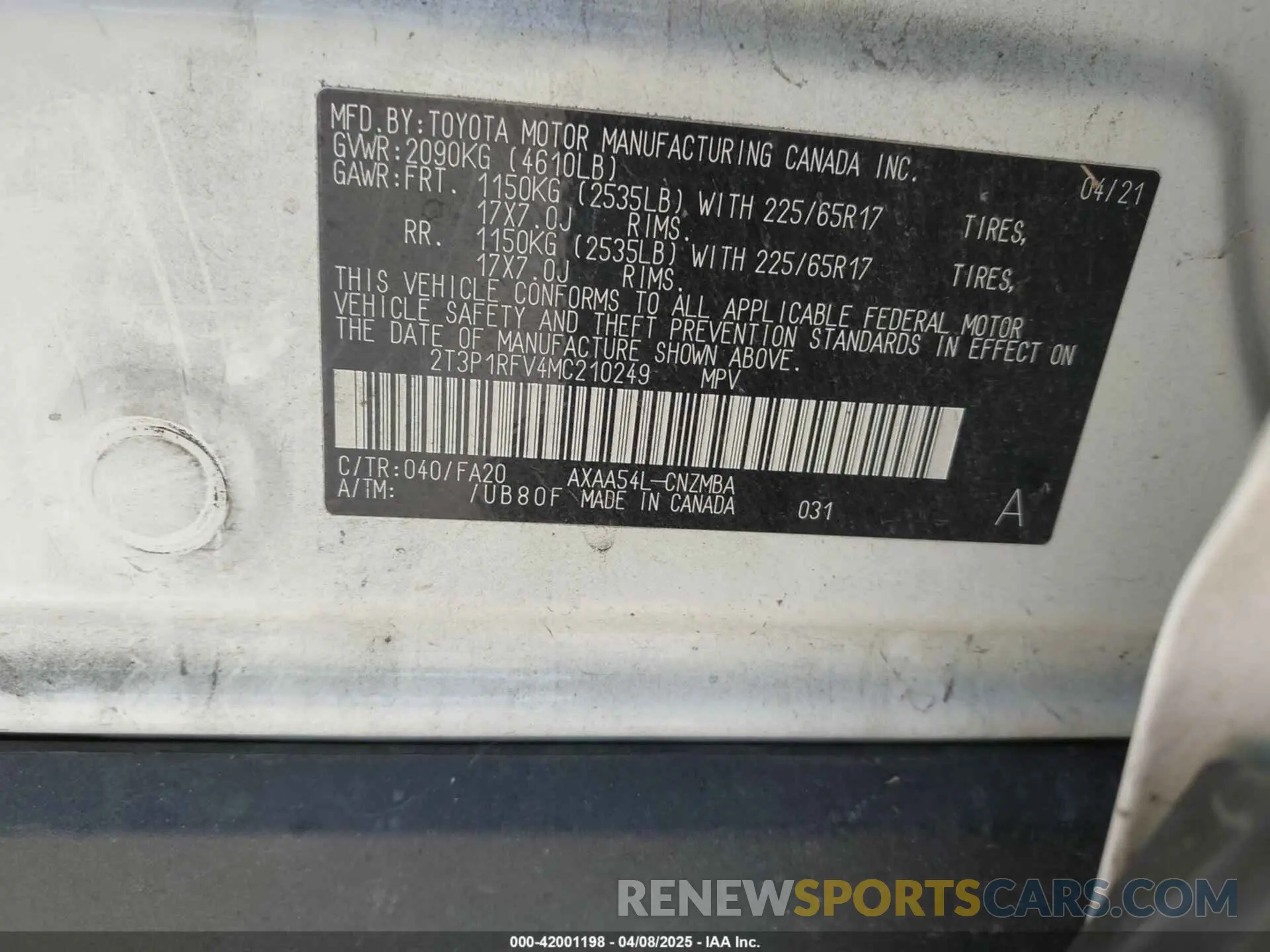 9 Photograph of a damaged car 2T3P1RFV4MC210249 TOYOTA RAV4 2021
