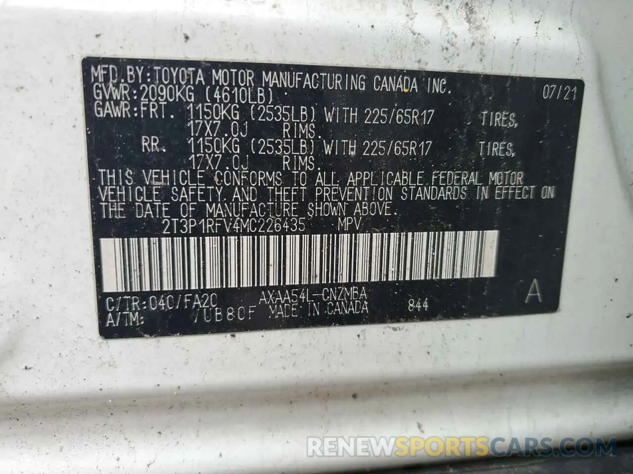 13 Photograph of a damaged car 2T3P1RFV4MC226435 TOYOTA RAV4 2021