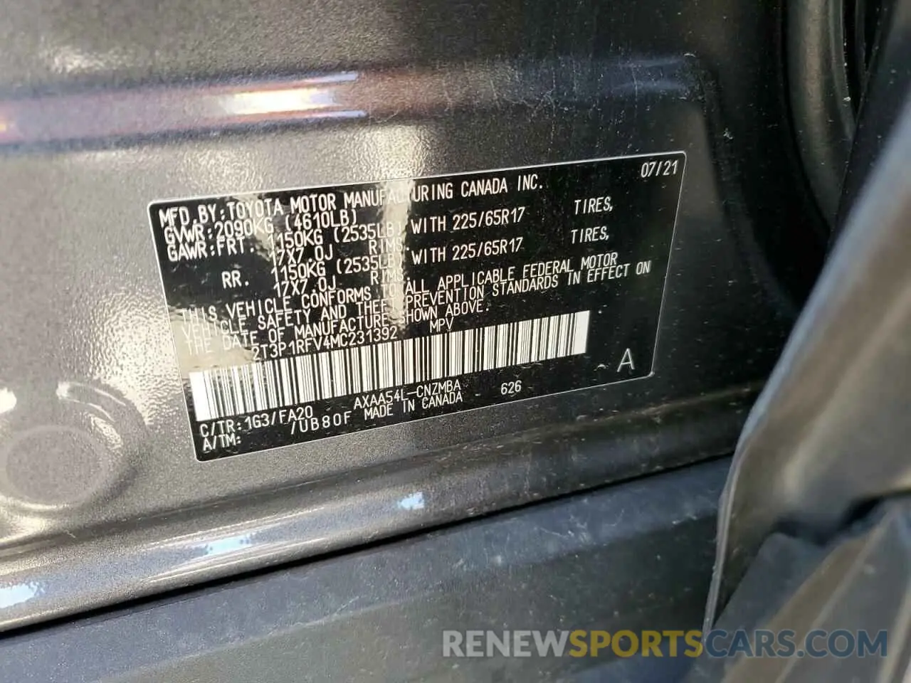 12 Photograph of a damaged car 2T3P1RFV4MC231392 TOYOTA RAV4 2021