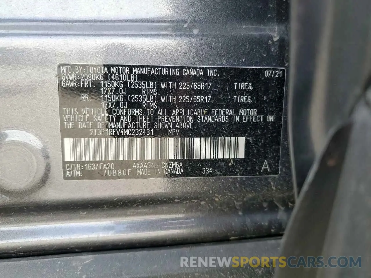 13 Photograph of a damaged car 2T3P1RFV4MC232431 TOYOTA RAV4 2021