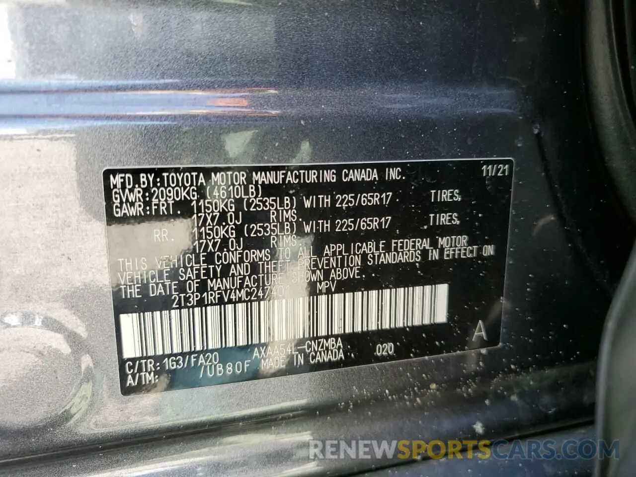 13 Photograph of a damaged car 2T3P1RFV4MC247401 TOYOTA RAV4 2021