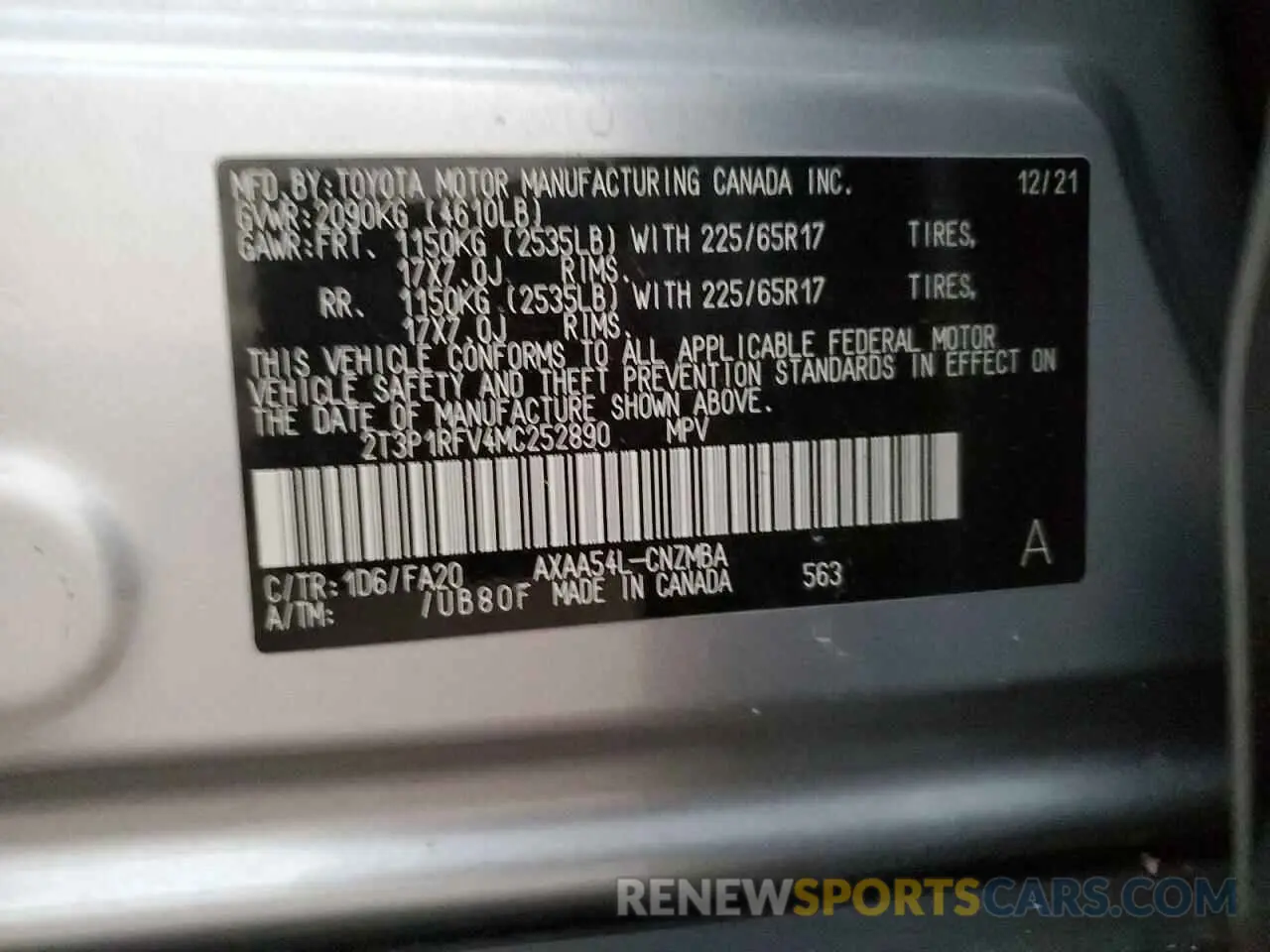 13 Photograph of a damaged car 2T3P1RFV4MC252890 TOYOTA RAV4 2021
