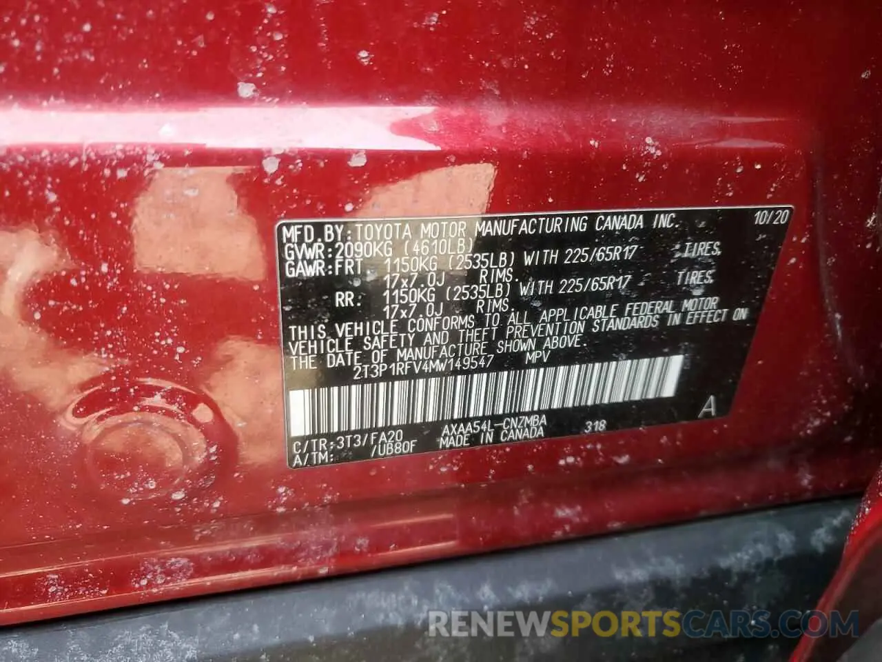 14 Photograph of a damaged car 2T3P1RFV4MW149547 TOYOTA RAV4 2021