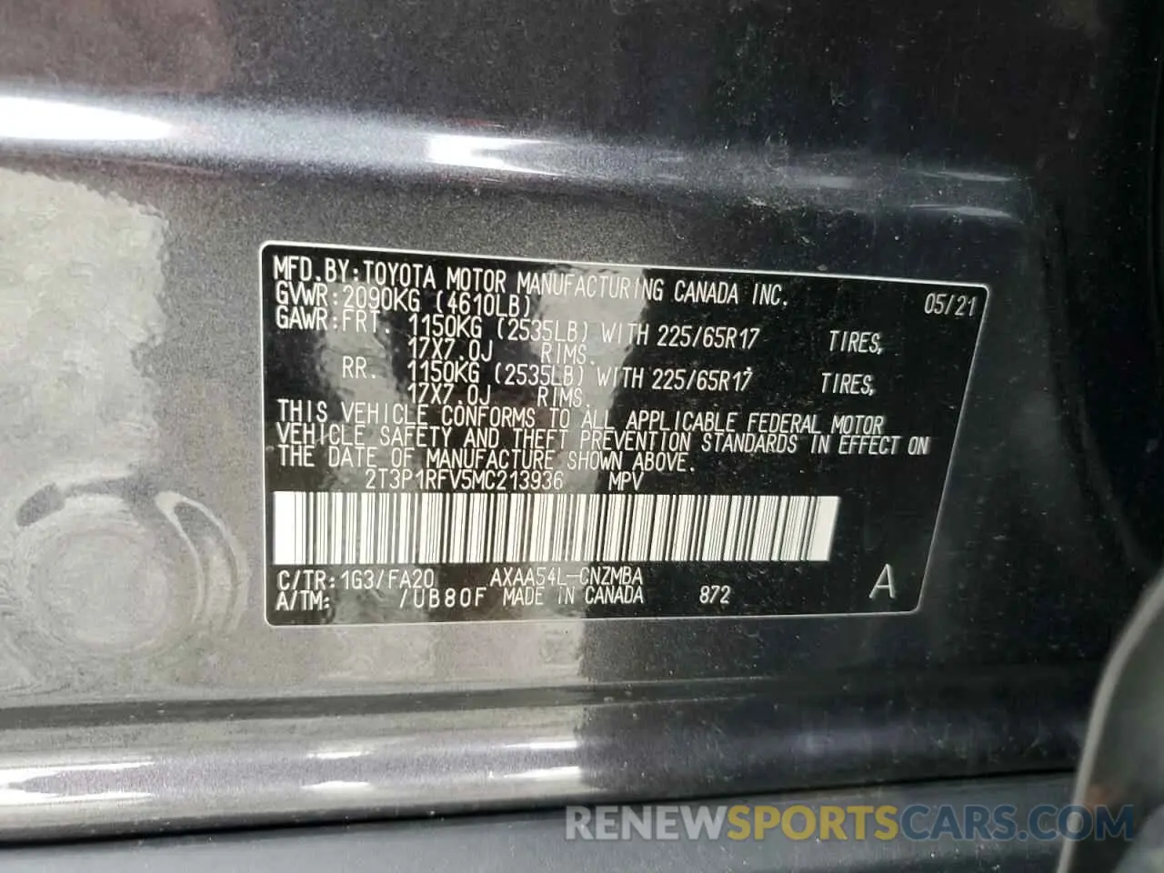 13 Photograph of a damaged car 2T3P1RFV5MC213936 TOYOTA RAV4 2021