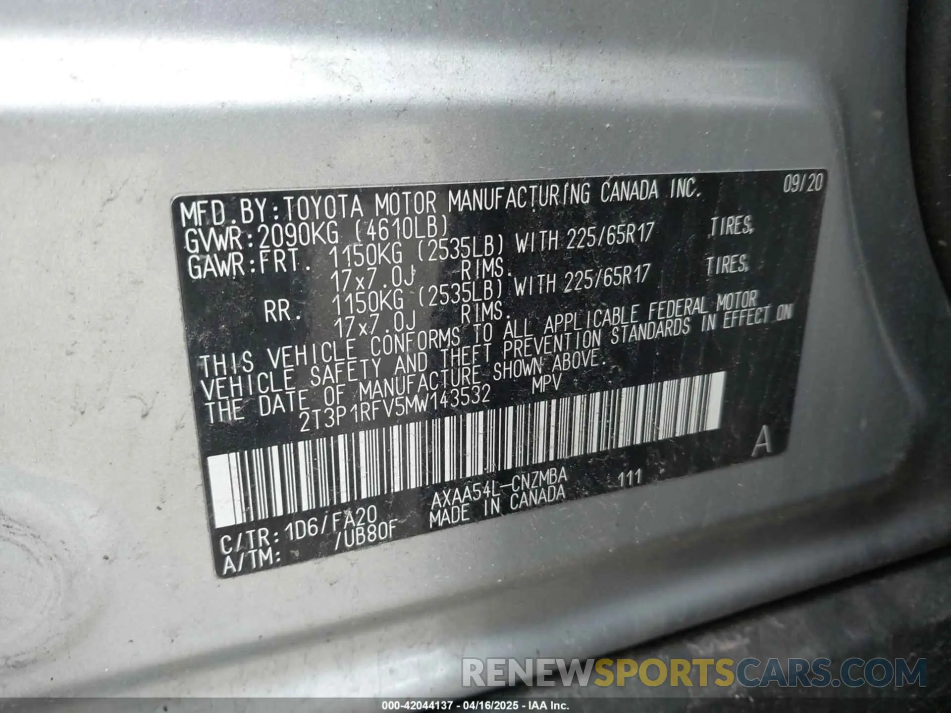 9 Photograph of a damaged car 2T3P1RFV5MW143532 TOYOTA RAV4 2021