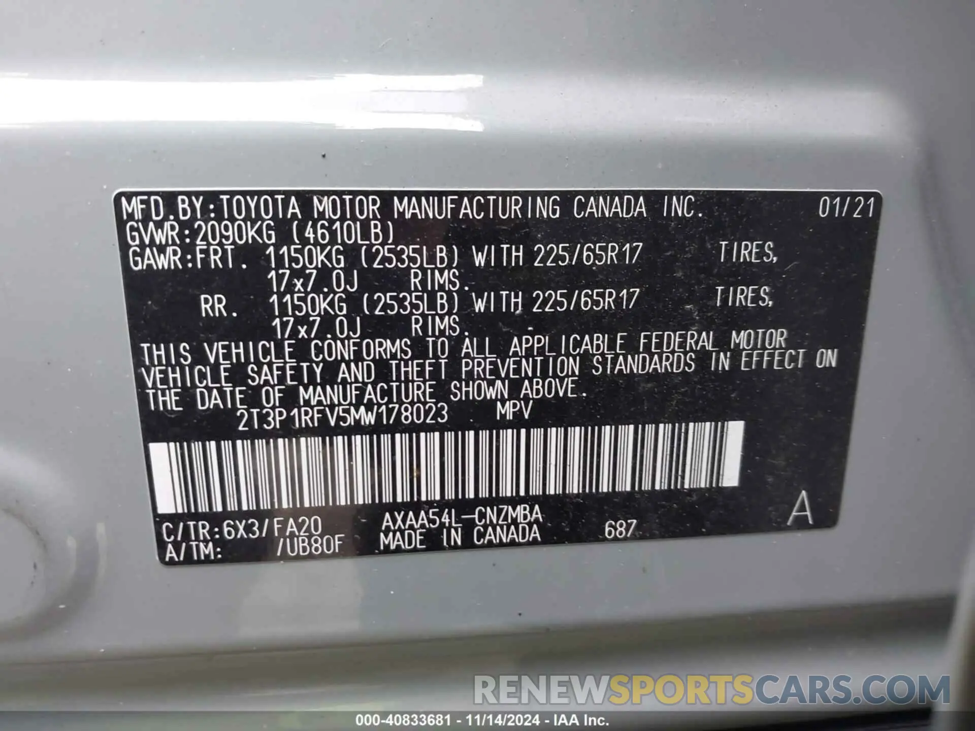 9 Photograph of a damaged car 2T3P1RFV5MW178023 TOYOTA RAV4 2021