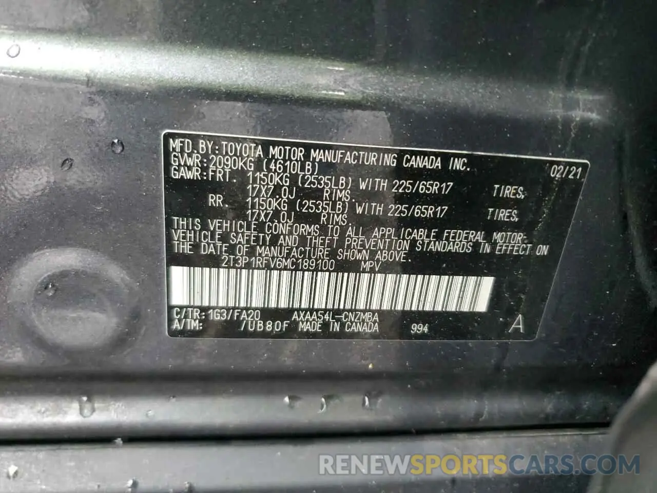 13 Photograph of a damaged car 2T3P1RFV6MC189100 TOYOTA RAV4 2021