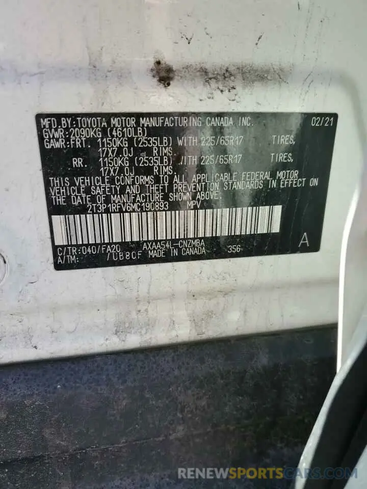14 Photograph of a damaged car 2T3P1RFV6MC190893 TOYOTA RAV4 2021
