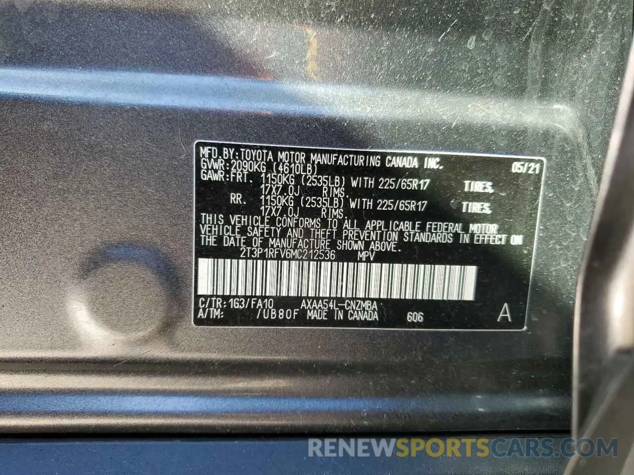 12 Photograph of a damaged car 2T3P1RFV6MC212536 TOYOTA RAV4 2021