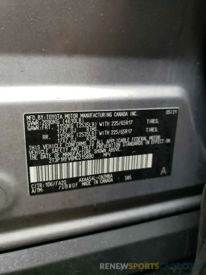 12 Photograph of a damaged car 2T3P1RFV6MC215890 TOYOTA RAV4 2021