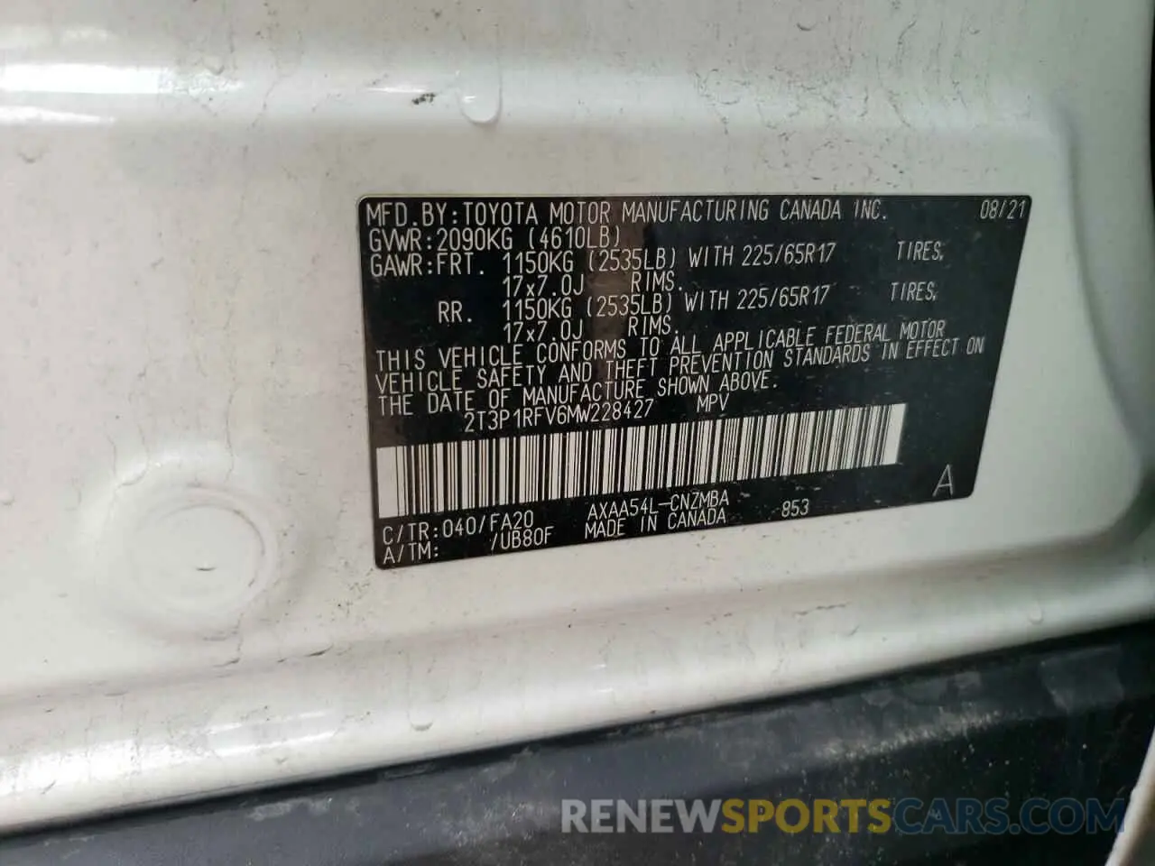 12 Photograph of a damaged car 2T3P1RFV6MW228427 TOYOTA RAV4 2021