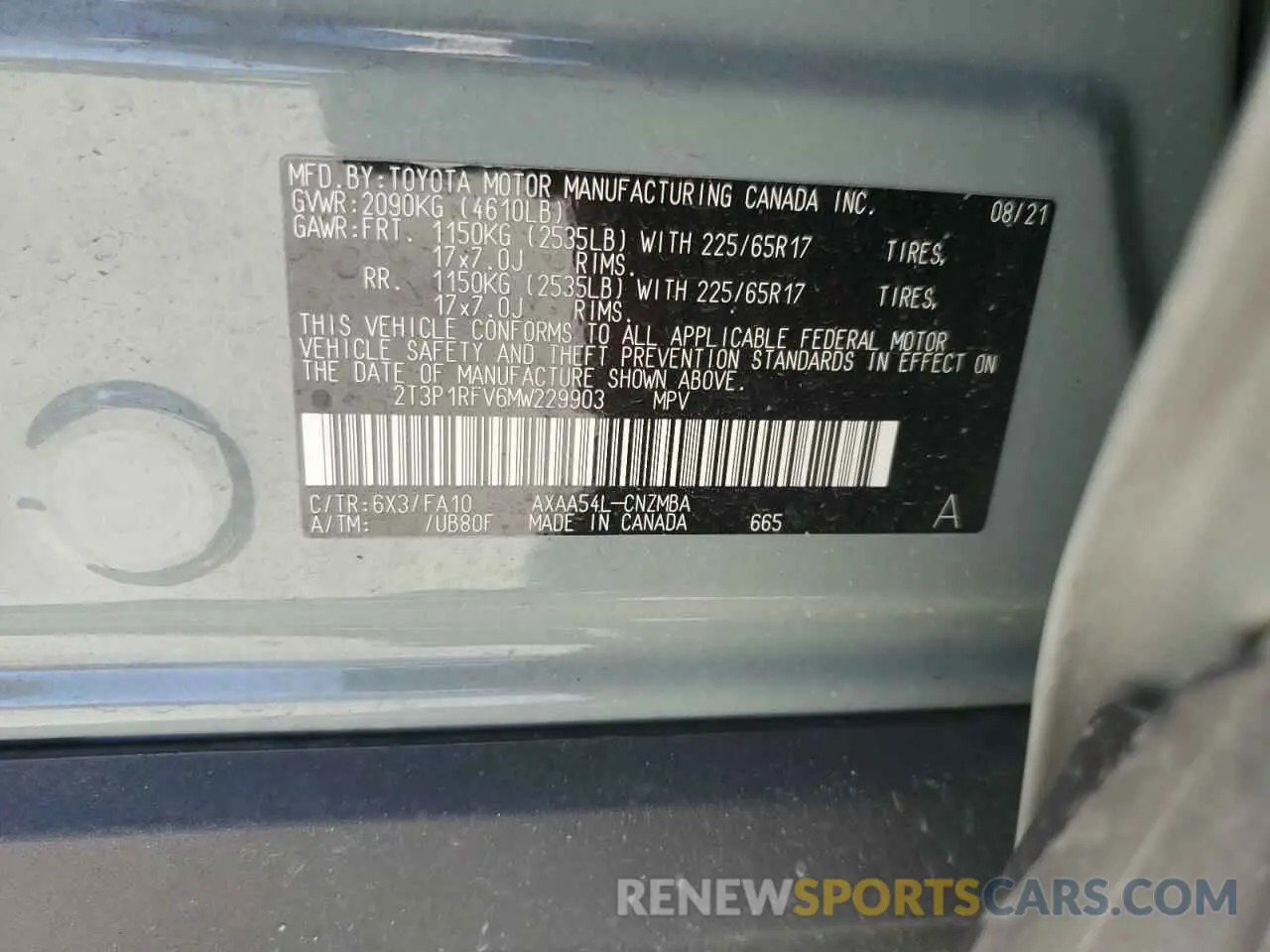 13 Photograph of a damaged car 2T3P1RFV6MW229903 TOYOTA RAV4 2021