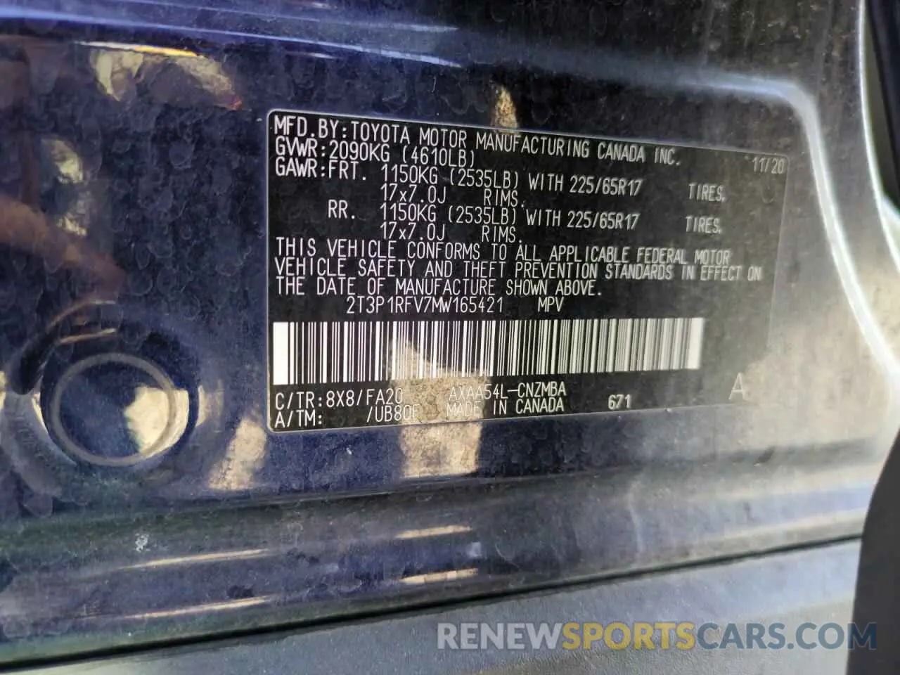 12 Photograph of a damaged car 2T3P1RFV7MW165421 TOYOTA RAV4 2021