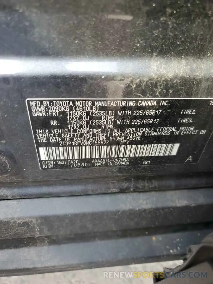 12 Photograph of a damaged car 2T3P1RFV8MC155627 TOYOTA RAV4 2021