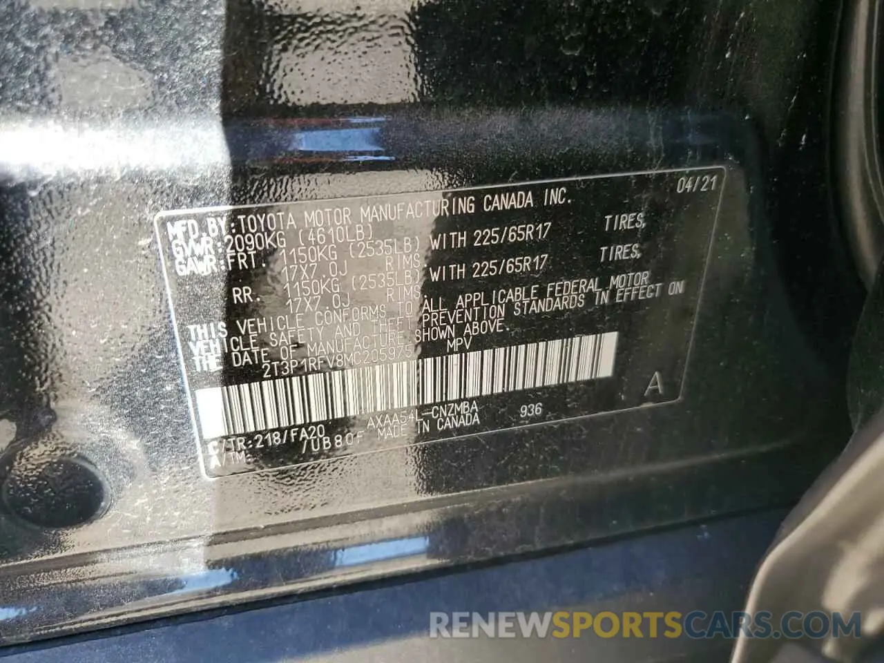 12 Photograph of a damaged car 2T3P1RFV8MC205975 TOYOTA RAV4 2021