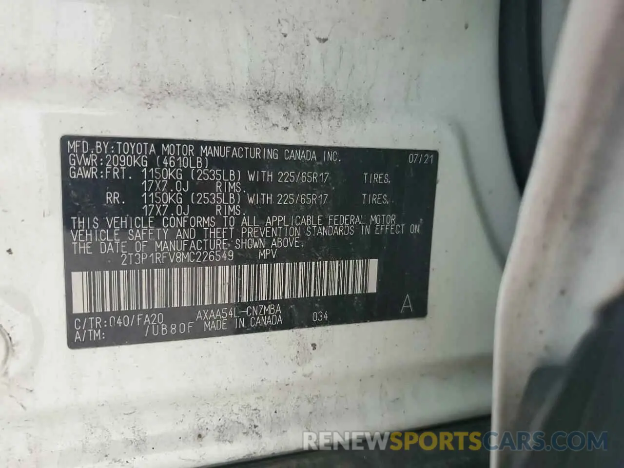 13 Photograph of a damaged car 2T3P1RFV8MC226549 TOYOTA RAV4 2021