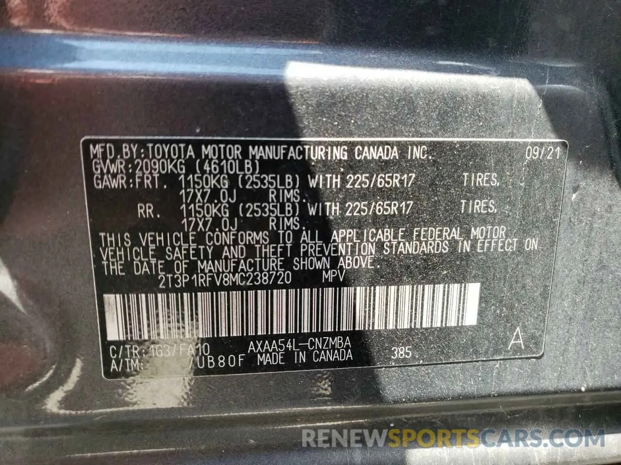 12 Photograph of a damaged car 2T3P1RFV8MC238720 TOYOTA RAV4 2021