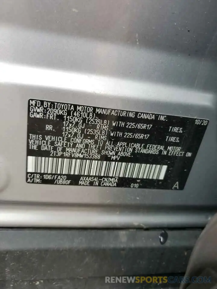 13 Photograph of a damaged car 2T3P1RFV8MW153388 TOYOTA RAV4 2021