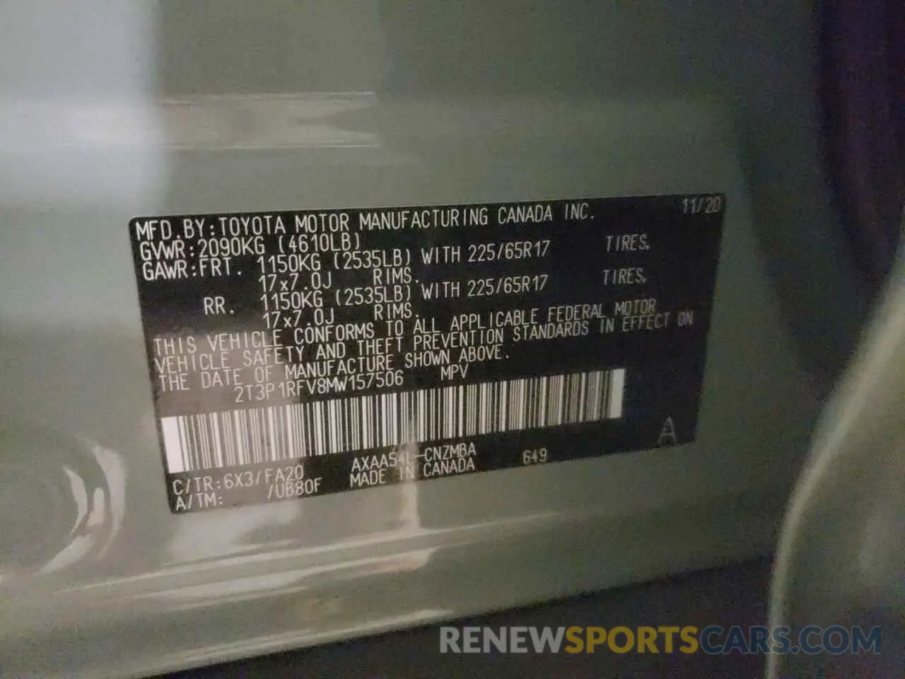 12 Photograph of a damaged car 2T3P1RFV8MW157506 TOYOTA RAV4 2021