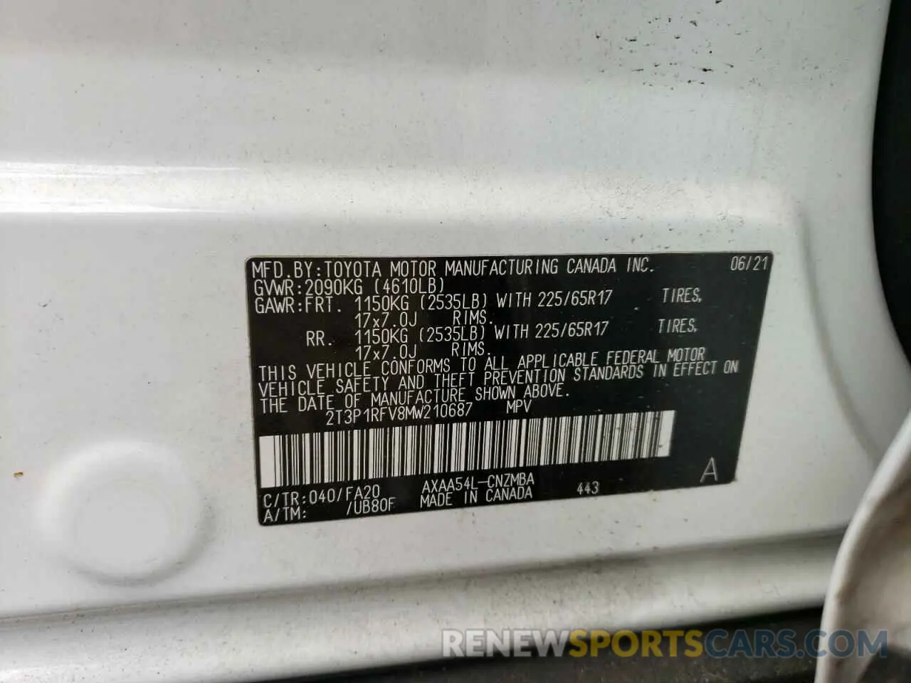 12 Photograph of a damaged car 2T3P1RFV8MW210687 TOYOTA RAV4 2021