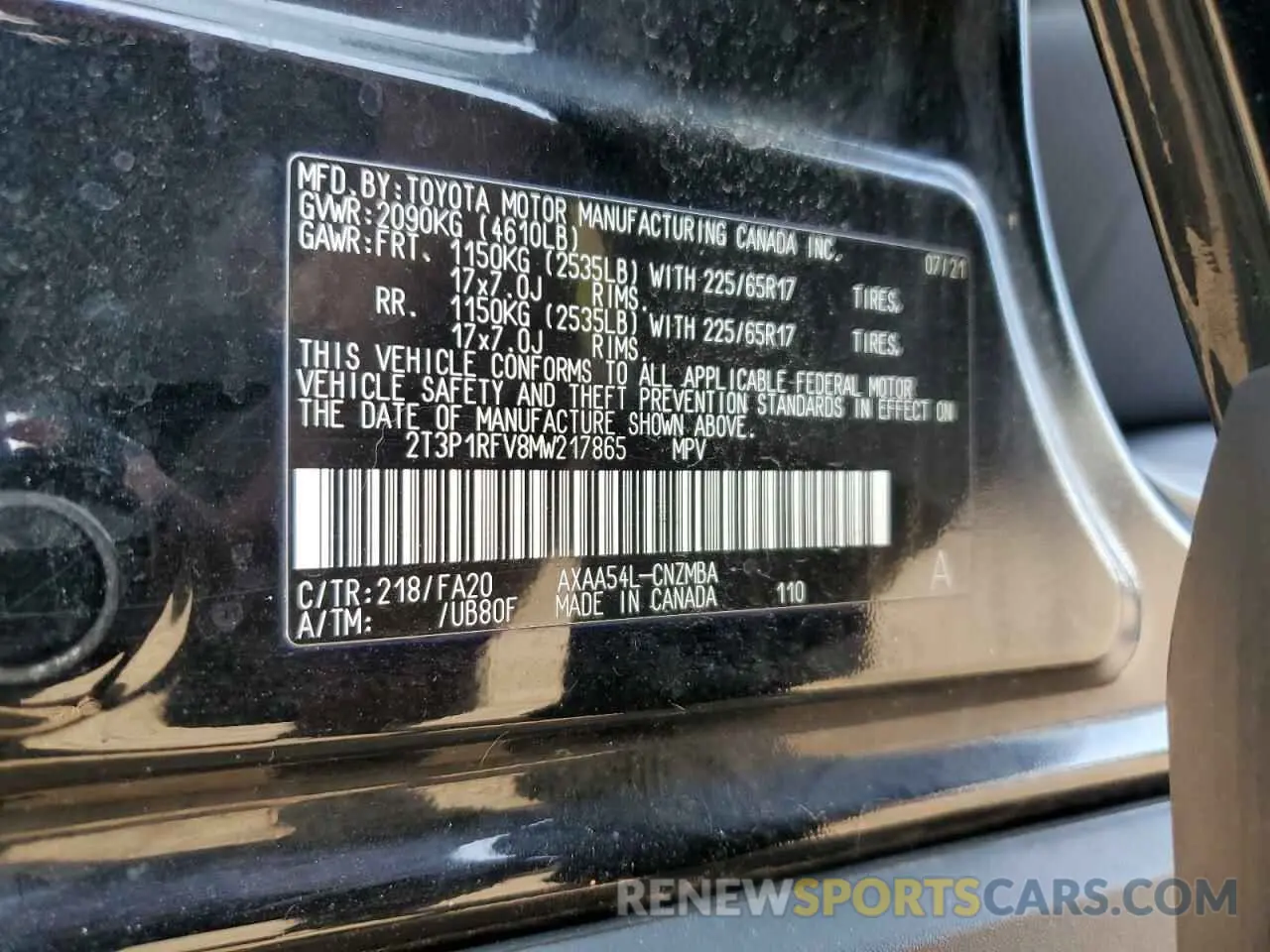 13 Photograph of a damaged car 2T3P1RFV8MW217865 TOYOTA RAV4 2021