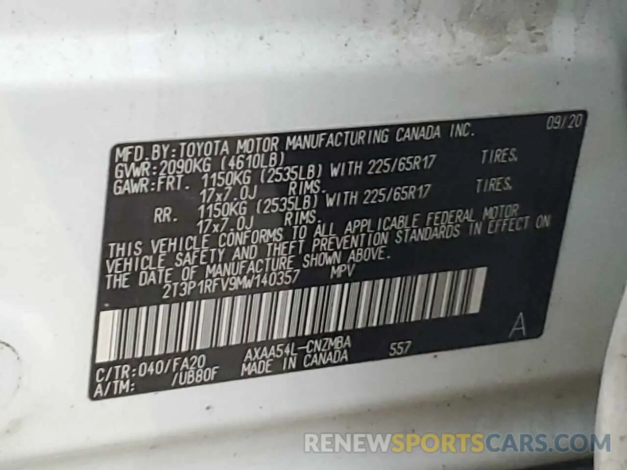 13 Photograph of a damaged car 2T3P1RFV9MW140357 TOYOTA RAV4 2021