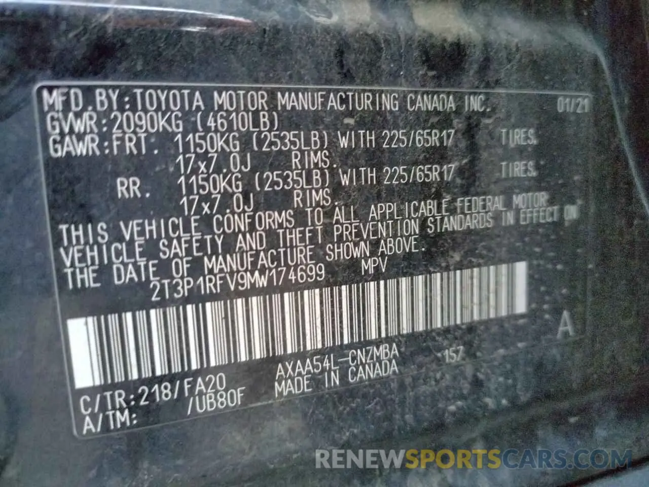 13 Photograph of a damaged car 2T3P1RFV9MW174699 TOYOTA RAV4 2021