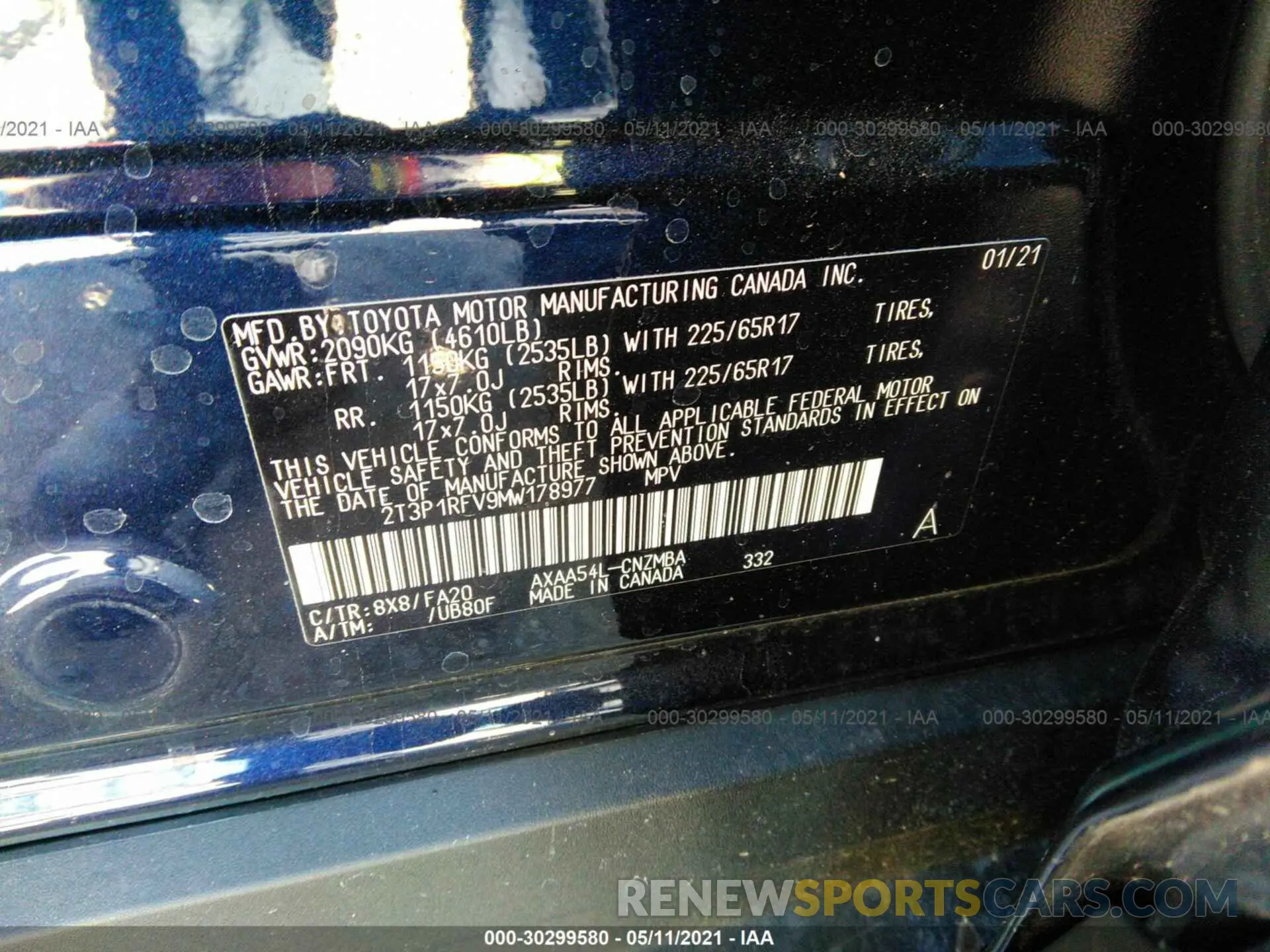 9 Photograph of a damaged car 2T3P1RFV9MW178977 TOYOTA RAV4 2021