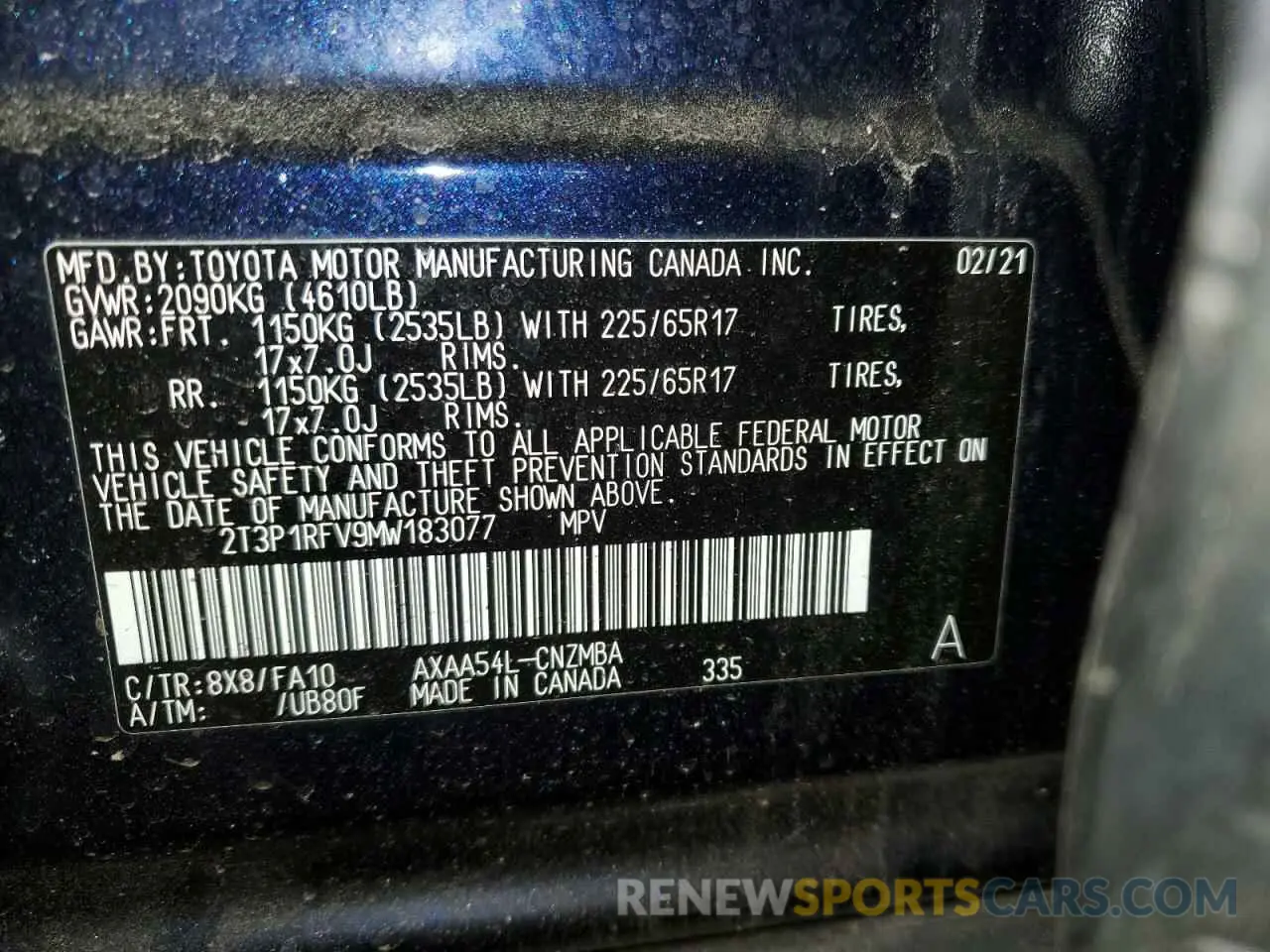 14 Photograph of a damaged car 2T3P1RFV9MW183077 TOYOTA RAV4 2021