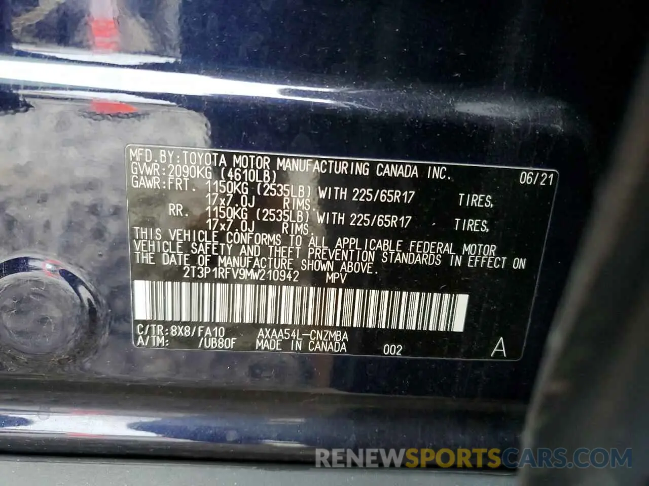 13 Photograph of a damaged car 2T3P1RFV9MW210942 TOYOTA RAV4 2021