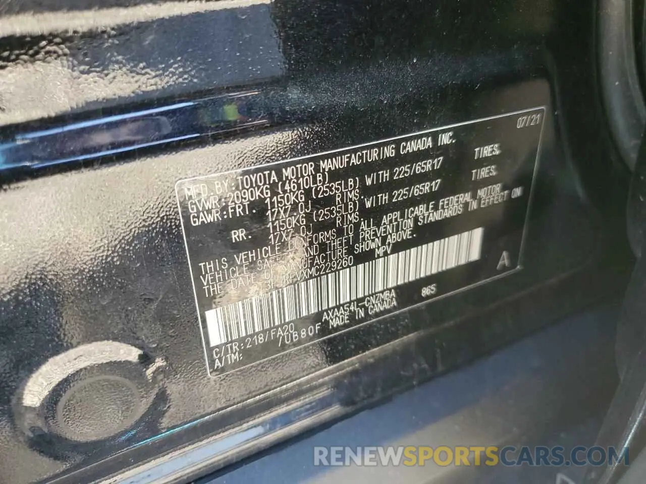 14 Photograph of a damaged car 2T3P1RFVXMC229260 TOYOTA RAV4 2021