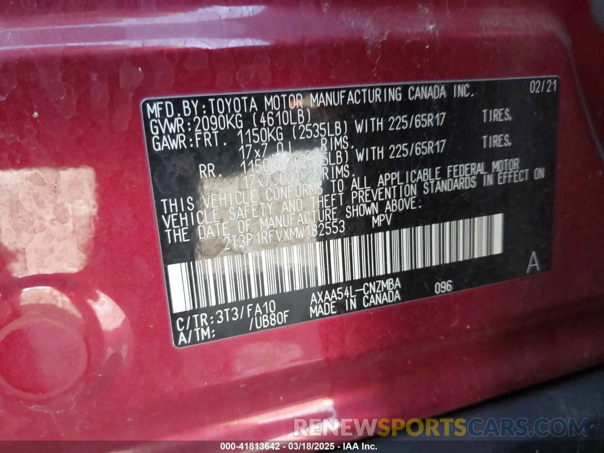 9 Photograph of a damaged car 2T3P1RFVXMW182553 TOYOTA RAV4 2021