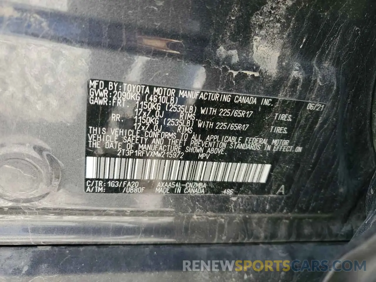 13 Photograph of a damaged car 2T3P1RFVXMW215972 TOYOTA RAV4 2021