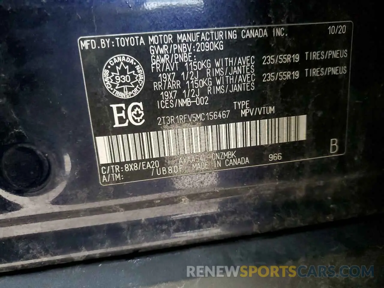 13 Photograph of a damaged car 2T3R1RFV5MC156467 TOYOTA RAV4 2021