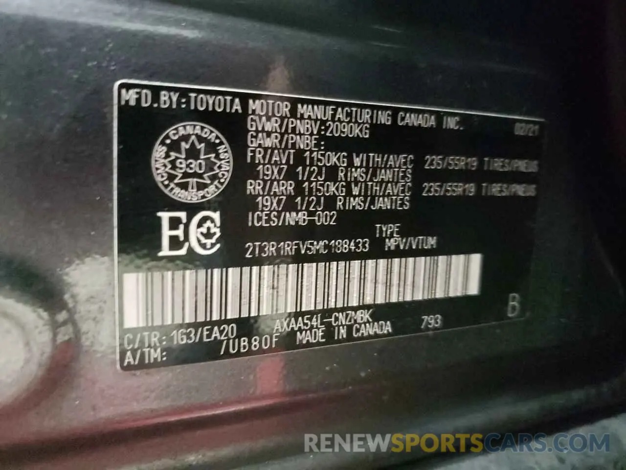 13 Photograph of a damaged car 2T3R1RFV5MC188433 TOYOTA RAV4 2021
