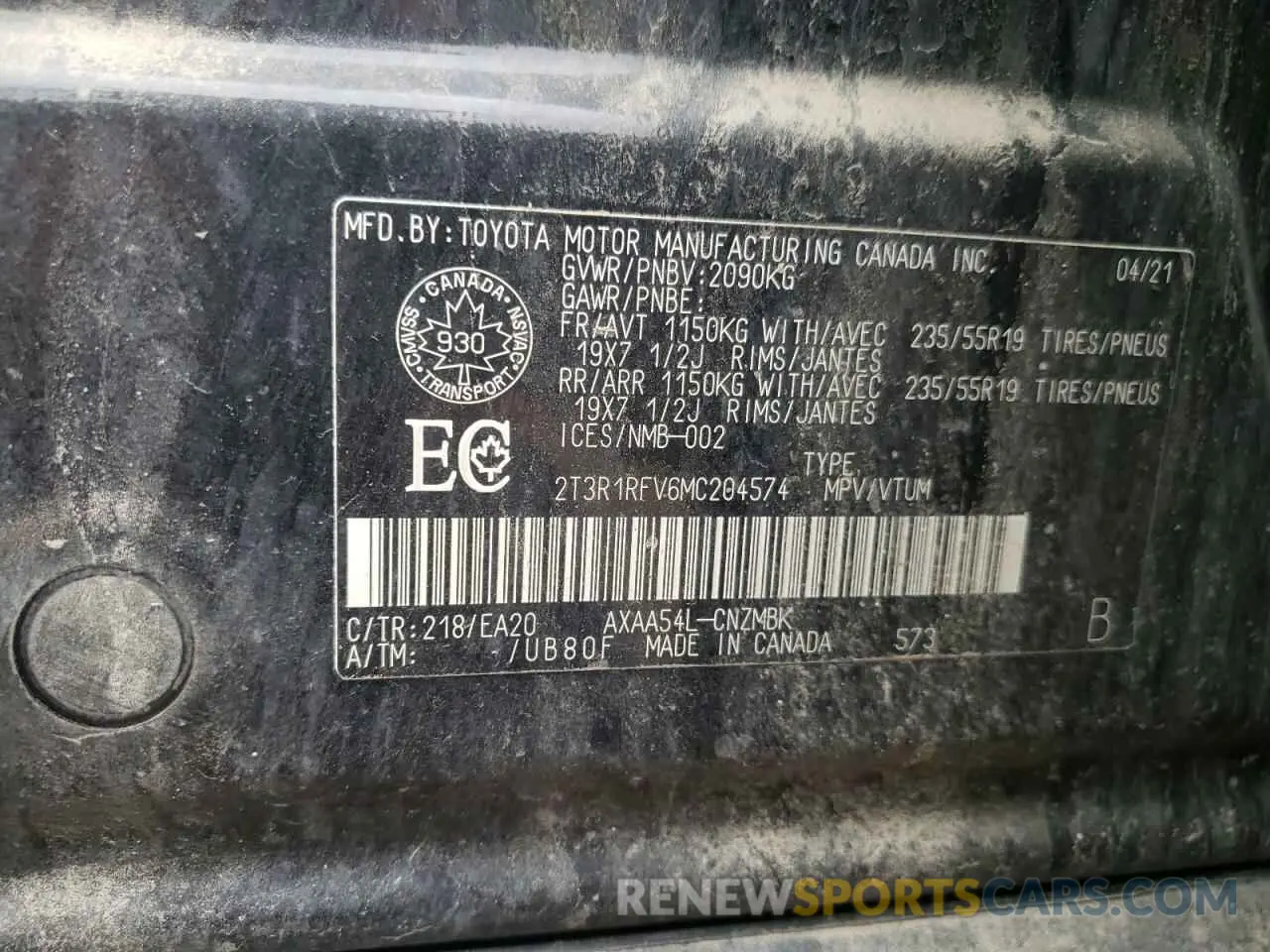 13 Photograph of a damaged car 2T3R1RFV6MC204574 TOYOTA RAV4 2021