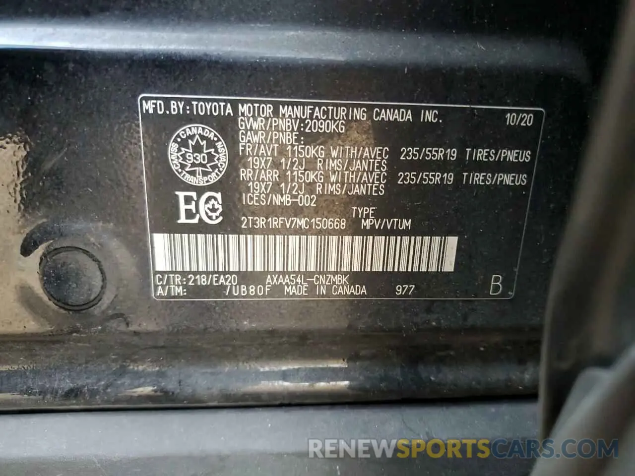 13 Photograph of a damaged car 2T3R1RFV7MC150668 TOYOTA RAV4 2021