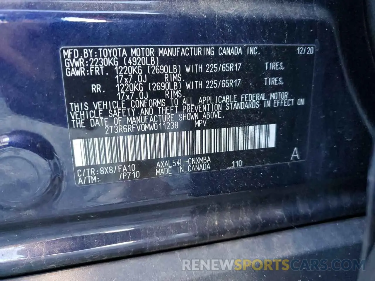 13 Photograph of a damaged car 2T3R6RFV0MW011238 TOYOTA RAV4 2021