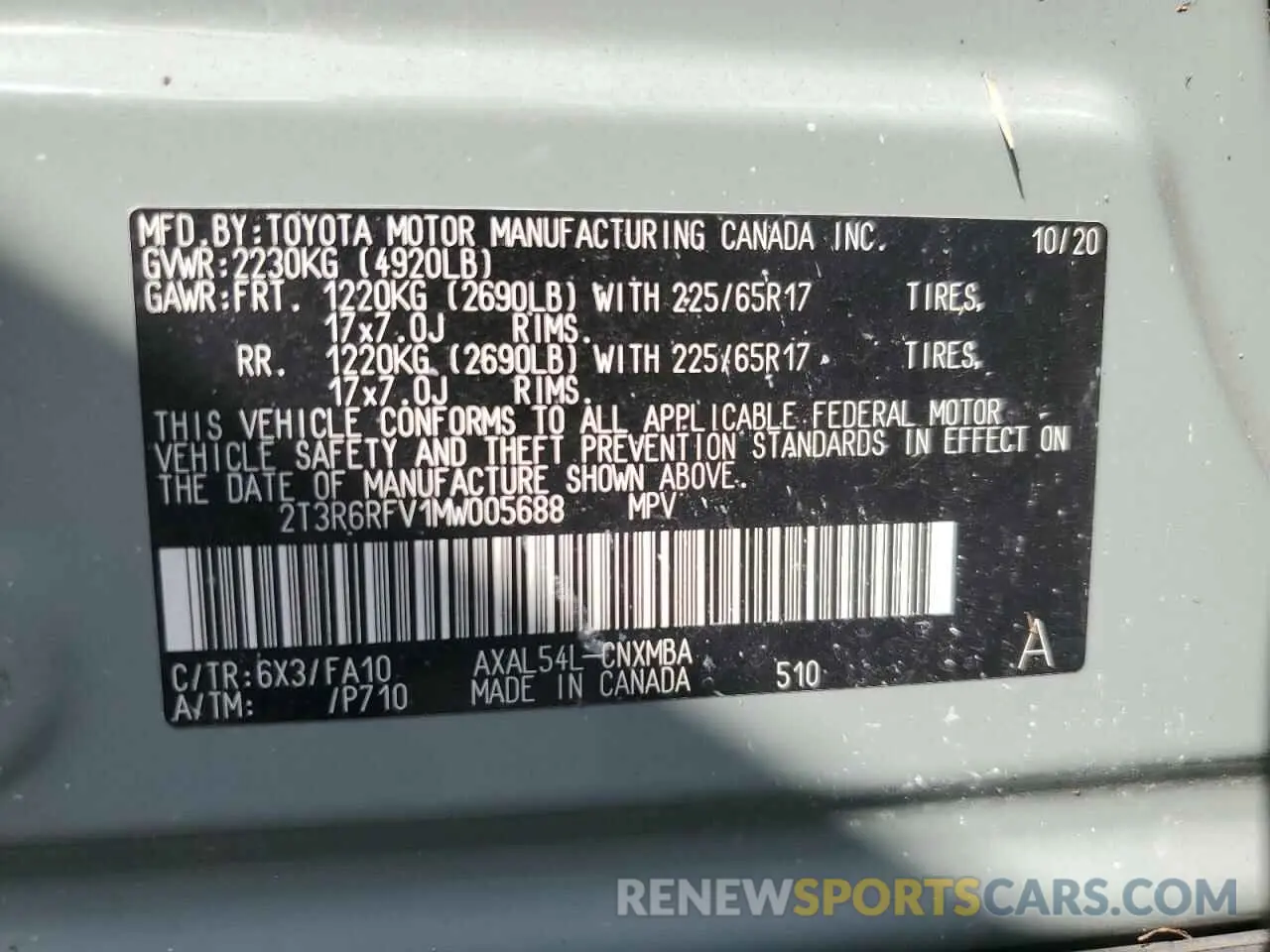 14 Photograph of a damaged car 2T3R6RFV1MW005688 TOYOTA RAV4 2021
