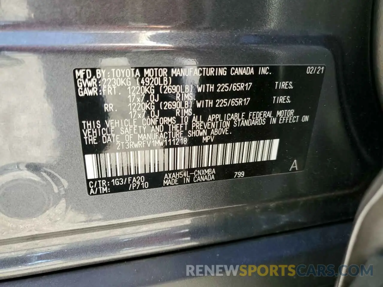 13 Photograph of a damaged car 2T3RWRFV1MW111218 TOYOTA RAV4 2021