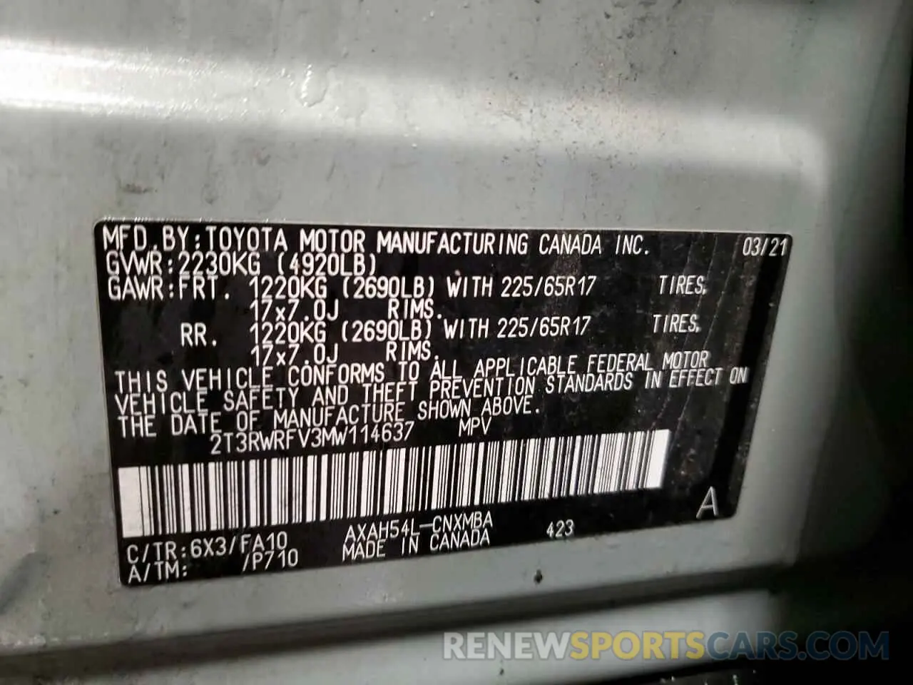 13 Photograph of a damaged car 2T3RWRFV3MW114637 TOYOTA RAV4 2021
