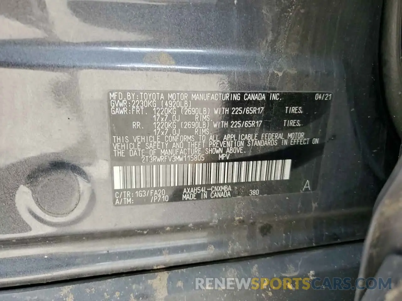 13 Photograph of a damaged car 2T3RWRFV3MW115805 TOYOTA RAV4 2021